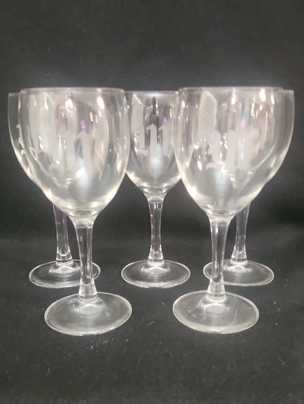 Clear Etched 'M' Wine Glasses - Set of 5